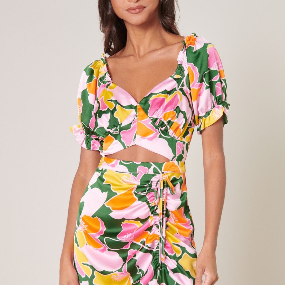 Sugarlips Floral Mini Dress - Green, Pink, Orange